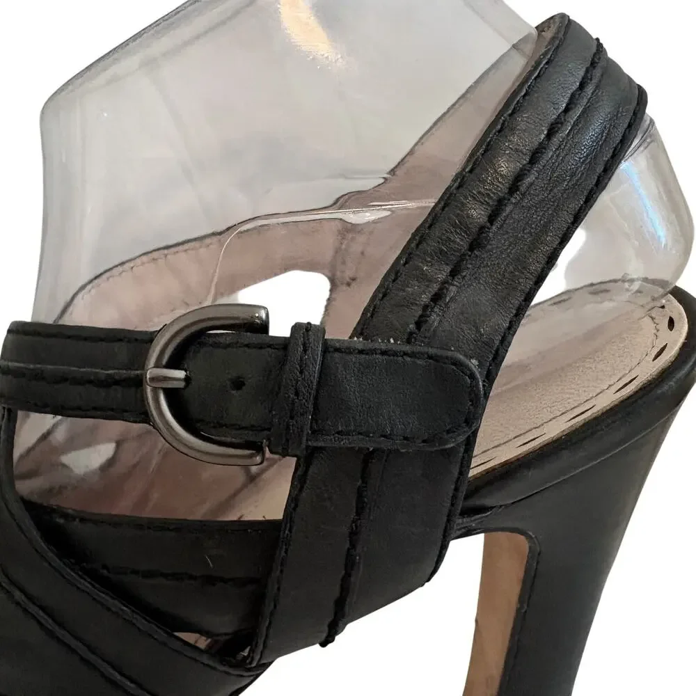 COACH Brynne Black Leather Strappy Gladiator Platform Heel Sandals Luxury Glam